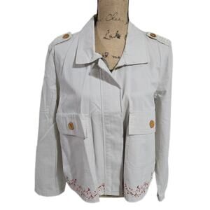 Democracy Utility Safari‎ Beige Embroidered Jacket Blazer Womens Size Large